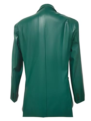 Fashion Men's Leather Blazer Double Breasted Jacket Peak Lapel Coat Leisure Regular Fit Tuxedos for Evening Party4