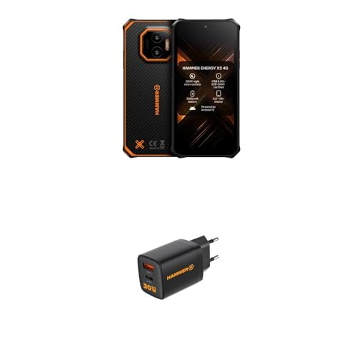 Hammer ENERGY X2 4G LTE - Smartphone rugged 6+6 GB RAM/128 GB + RapidCharge Duo 30W | Display da 6,1", 5000 mAh, IP69, Android 15, Dual SIM, Nero-Arancione
