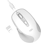 XBG Ratón inalámbrico y Bluetooth de 2,4 G de modo dual, 3200 DPI, 3 DPI ajustables con 6 botones ergonómicos, silenciosos, compatibles con laptop/Windows/PC/Mac, color blanco