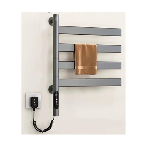 Calentador de Toallas para baño, toallero Giratorio, toallero de Pared, Calentador de Toallas eléctrico con Temporizador, Pantalla táctil, Control de Temperatura, rotación de 180°, Gris, con