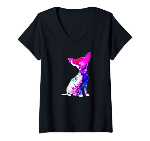 Mujer Lindo Chihuahua perro acuarela arte perros divertidos amantes propietarios Camiseta Cuello V