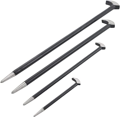 Dunnet Tools Juego de 4 barras de palanca de acero forjado resistente para talón y dedo del pie para automóviles de 150, 300, 400, 500 mm, herramienta de palanca de alineación de palanca, cabezal