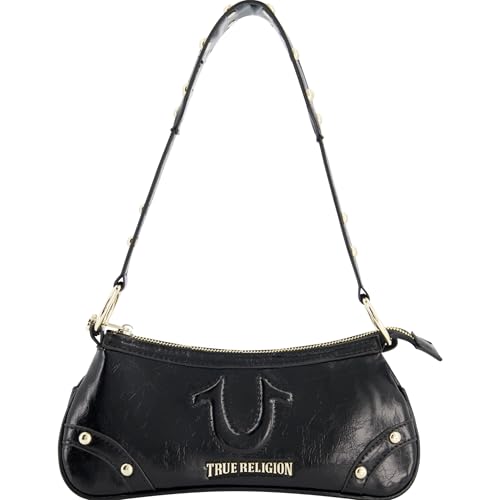 True Religion Women's Shoulder Bag Purse, Mini Travel Handbag with Horseshoe Logo, Black