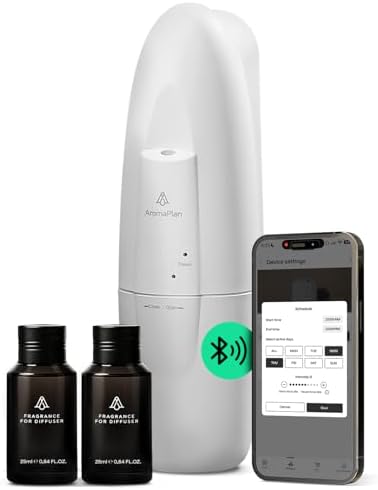 AromaPlan 5 Star Collection Plug in Diffuser (2 Fragrances Included)-Cold Air & Waterless Diffusers for Home & Office- Silent Wall Diffuser Plug in, Bluetooth App Control, 1000 sq. ft (White)