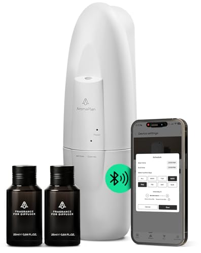 AromaPlan 5 Star Collection Plug in Diffuser (2 Fragrances Included)-Cold Air & Waterless Diffusers for Home & Office- Silent Wall Diffuser Plug in, Bluetooth App Control, 500 sq. ft (White)