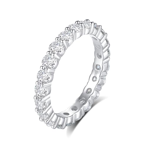 Moissanite Wedding Band Ring,3mm Wdith Full Eternity Moissanite D Color VVS1 Simulated Diamond Rings 925 Sterling Silver Prong Setting,Anniversary and Bridal Gift for Women Wife