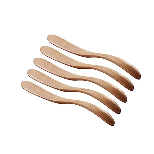 MUCKLILY 5pcs Wooden Butter Spreaders Natural Cream Cheese Jam Knives and Easy to Grip for Slicing and Spreading Butter Cream and