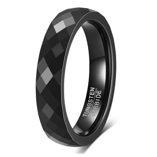 LXBQYSTO Anillo de carburo de tungsteno martillado de 4 mm y 6 mm para hombres y mujeres, anillo de compromiso liso abovedado de alto pulido, talla 5-15, Carburo de tungsteno, Sin piedras preciosas