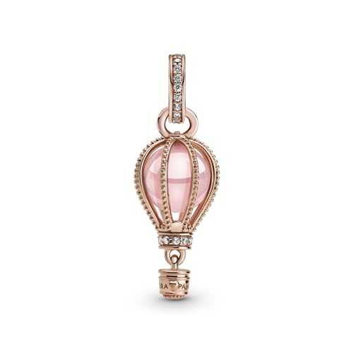 Pandora Charm pendant Montgolfière en métal plaqué or rose 14 carats orné de cristaux roses et de zircones cubiques transparentes