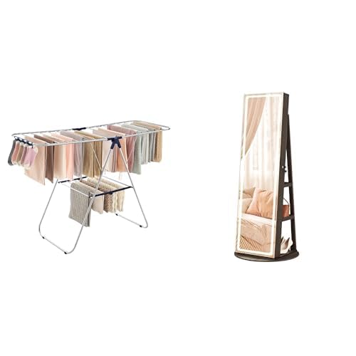 SONGMICS Clothes Drying Rack, LED Jewelry Cabinet Standing, ULLR52BU and UJJC008K02