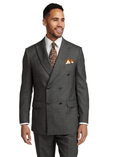 Paul Fredrick Men's Wool Plaid Double Breasted Peak Lapel Suit Jacket2