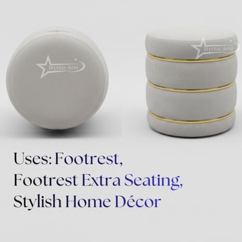 Image of Wooden Puffy Round Footstool and Ottoman Stool for Living Room Furnishings, Sitting Pouffe Ottoman Stool, Office Stool, and Room Decor Aqua