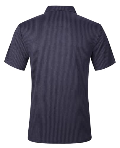 Ecosunny Men's Polo Shirts Short Sleeve Zipper Textured Knit Casual Polos T-Shirt Regular Fit Vacation Golf Shirt3