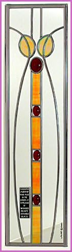 Winged Heart Gold Decorative Stained Glass Mirror In A Mackintosh Hunterian Column Design (Gold)