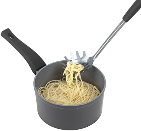 Russell Hobbs RH01722EU7 Pearlised 5 Piece Kitchen Utensil Set, Cooking Tools Including Slotted Spoon, Solid Spoon, Slotted Spatula, Spaghetti Spoon and Masher, Soft-Touch Handles & Hanging Hooks
