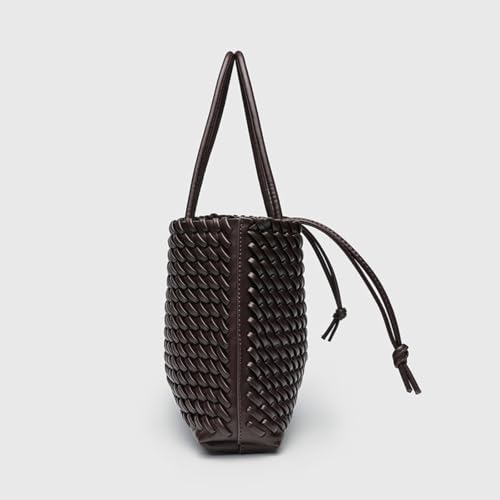 Image of Woven Leather Tote Bag For Women Crossbody Shoulder Bag Large Hobo Handbags Vegan Female Bag Vegetable Basket