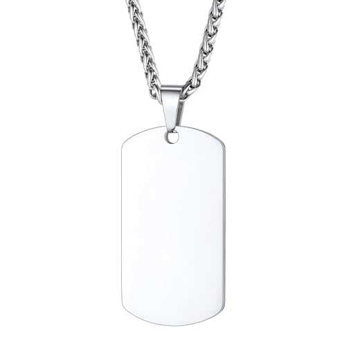 Custom4U Personalized Dog Tags Necklace for Men Dad Stainless Steel Custom Text Army Military Dog Tag Heart/Coin Pendant with Silencer Memory Chain Jewelry Gift for Men Women Father Husband