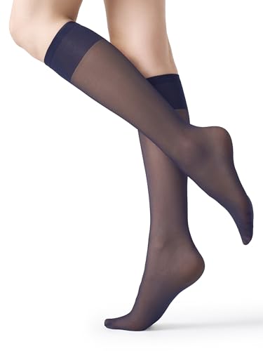 Image of leg elegant Sheer Knee High Stockings for Women, 6 Pairs Knee High Transparent Toes Nylons Pantyhose for Women