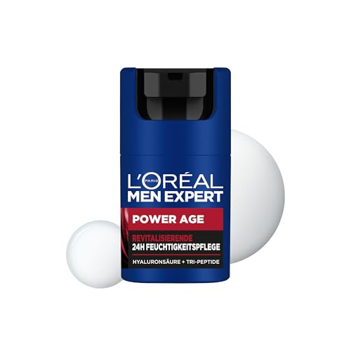 L'Oréal Men Expert Face Care Against Arrugas para Hombres, Hidratante Antiedad para Pieles Cansadas y Mates, Crema Facial para Hombres con Ácido Hialurónico, Power Age, 1 x 50 ml