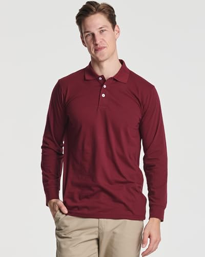 Real Essentials 3 Pack Men's Cotton Jersey Long-Sleeve Polo Shirt - Casual Workwear Office (Available in Big & Tall)2