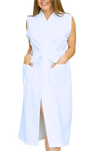 UWRAPT Sleeveless Robe for Women – Lightweight Waffle Sleeveless Bathrobe for Hot Weather & Spa Days (MEDIUM)