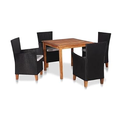 UMNUNV 5 Piece Patio Dining Set Poly Rattan Black and Brown 25"-Armrest Height from The Ground 1.6"-Cushion Thickness