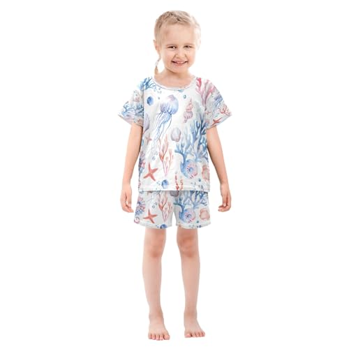 senya Jellyfish Seahorse Summer Pajamas Set Short Cotton Sleepwear 2 Piece3