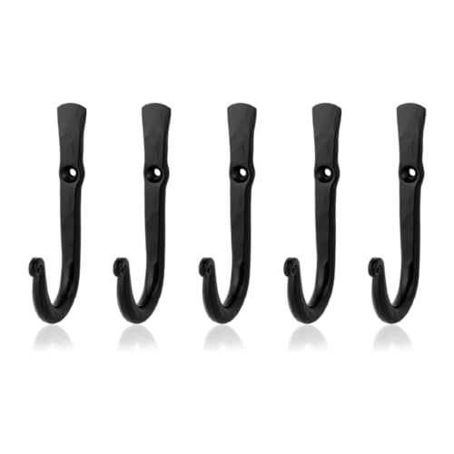 Fayesia Ganci decorativi da parete per appendere cappotti, asciugamani, borse, chiavi e altro ancora, adatti per interni ed esterni, in ferro battuto, viti incluse, set da 5 (dritti)