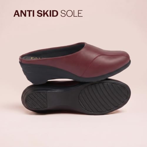Image of FAUSTO Women Formal Back Open Platform Wedge Heel Slip‑On Mule Shoes | Stylish Office Footwear | Comfortable Fashion Shoes