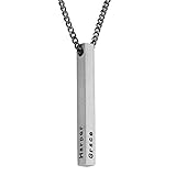 MyNameNecklace Personalized Mens 3D Sterling Silver Bar Engraved Necklace - Custom Personalized...