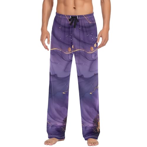 Men's Pajama Pants Violet Floral Marble Sleep Pajama Lounge Pant with Pockets, Elastic Waistband