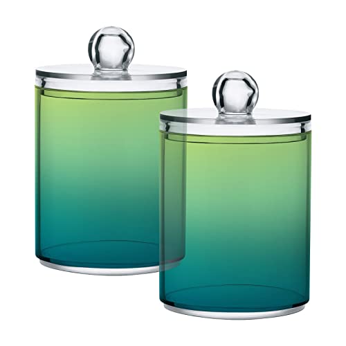 Gradient Blue Light Green Qtip Dispenser Apothecary Jars Bathroom Qtip Holder Storage Canister Plastic Jar 10 Oz for Cotton Ball Swab Round Pads Floss 2pcs