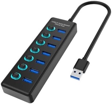 INV USB 3.0 Hub, 7 Port Docking Station with Individual On/Off Switches, Black