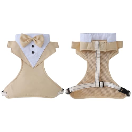 Arnés ajustable con pajarita para perros pequeños, chaleco transpirable, clip de esmoquin, cómodo pecho ajustable para cachorros