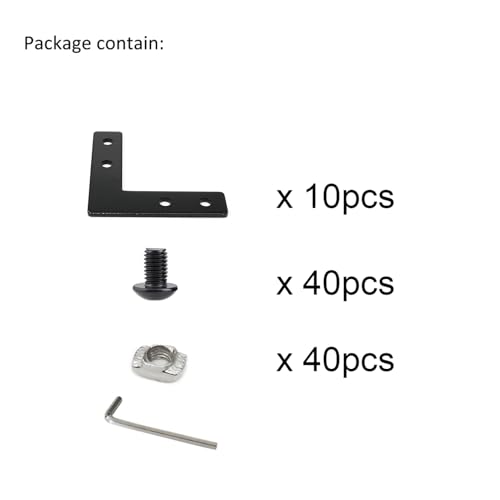 Image of 10 Sets 2020 Series Aluminum Extrusion Profile L Brackets Black Right Angle Joint Plate with M5 T Slot Nuts and Bolts Hardware for 2020 2040 V Slot Extruded Aluminum Connectors Accessories