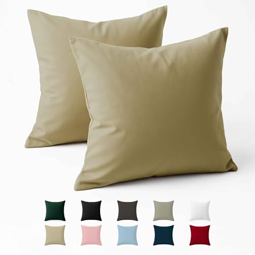 Dreamzie Taie Oreiller 60x60 Coton Renforcé (Set de 2) - Beige - Tissage serré de 57 Fils/cm² -...