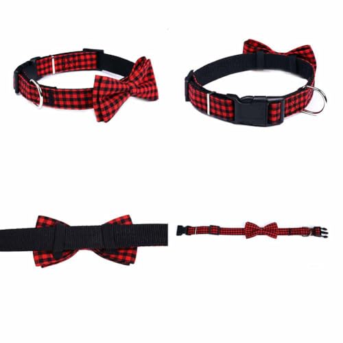 SHTGOI Dog Collar Bow Black and White Checked Pet Collar Adjustable Collars with Buckle Cat Collar Cotton Comfortable Dog Tie for Small Medium Dogs Cats L - Image 4