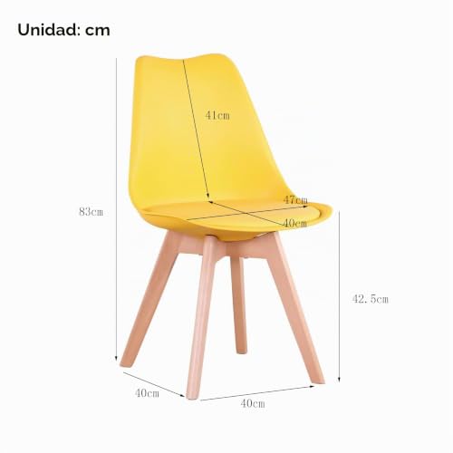 Miniatura 3 de Grandca Home Pack De 4 Sillas Comedor Sillas De Cocina Nórdicas Con Asiento Blando Y Patas De Madera Maciza De Haya Amarillo