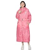 Amazon Brand – Symactive Polyester Long Raincoat with Hood & Waist Belt for Women | Double Layered | Waterproof | Seam-Sealed, High Neck | Size 2XL | Pink