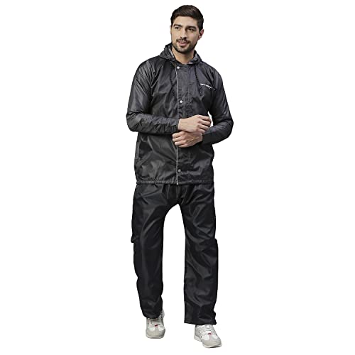 Image of ZEEL Rain Coat for Men Waterproof for Bike Riders with Adjustable Hood along with inner pockets,Waterproof Raincoat with Polyester Jacket,Pants and Carrying Pouch,AW01 Eco-Grey XXXL