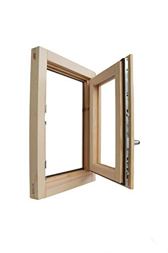 Nuova Arredo Holzfenster cm L 50 x 70 H – Doppelglas – Griff – gebeizt – zu behandeln: Imprägnierung/Lackierung – in jeder Farbe
