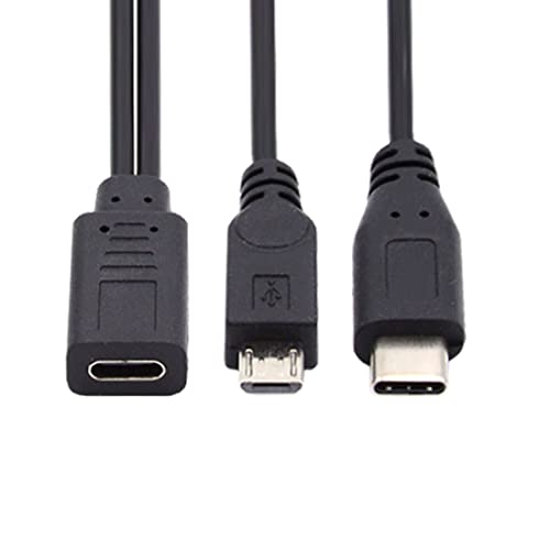 chenyang USB C Female 1 to 2 USB C/Micro USB Male Y Splitter Extension Charge Cable, Black