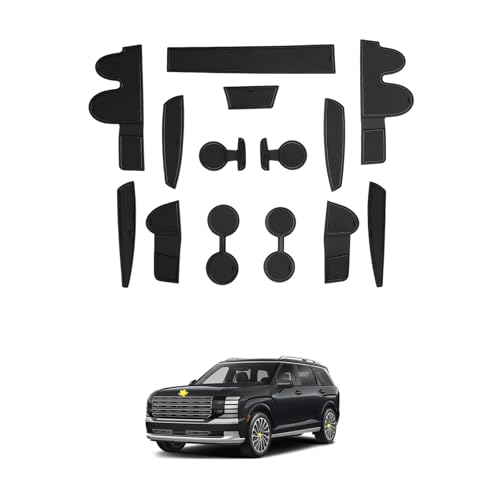SKTU Upgrade for 2026 Hyundai Palisade Door Slot Mat for 2026 Hyundai Palisade Accessories Door Groove Gate Pad 14Pcs Fit 2026+ Palisade Door Compartment Cup Center Console Liners Palisade Mat (Black)