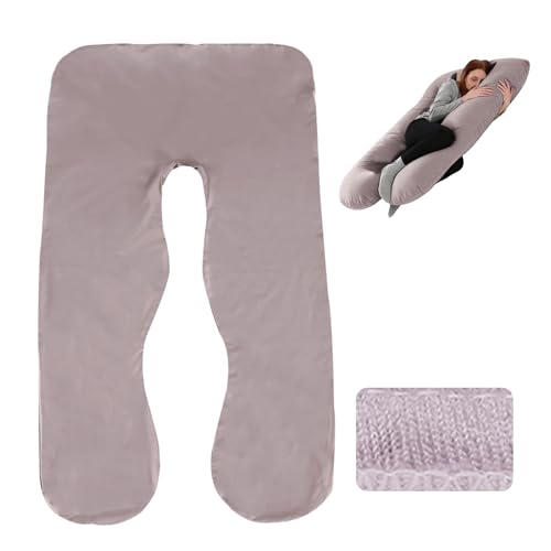 MEGYAD Funda de almohada de embarazo, en forma de U, funda de almohada extraíble para dormir de lado, funda de repuesto para adultos, cojín de lactancia, cojín cómodo, 140 x 80 cm, gris