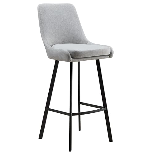Image of Leick Home 10145-BLGL Upholstered Back Bar Stool Height with Steel Base, Set of 2, for Elevated Kitchen Counters, High Top Tables, and Bars, Gray /Black
