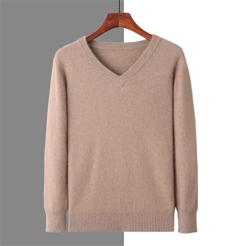 Men's Cashmere Sweater V-Neck Pullover Knitted Sweaters Solid Long Sleeve Classic Warm Jumper Navy Blue S3