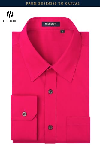 Image of HISDERN Mens Dress Shirts Long Sleeve Button Down Casual Shirts for Men Inner Contrast Formal Business Tuxedo Wedding Shirt