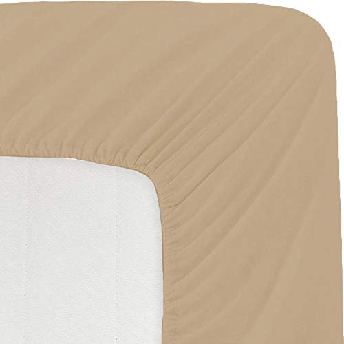 Image of Sweet Dream's 750 Collection Egyptian Cotton Fitted Bedsheet 4 to 12 Inch Matress 15 inch Drop Emperror King Size Bed (84x84) Inches (7 by 7) Feet + 2 Pillow Covers (18x28), Beige