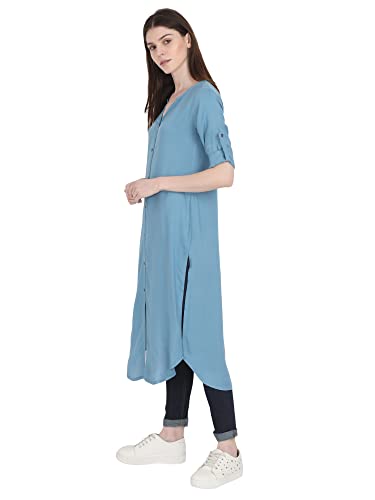 Image of Women's Rayon Solid Long-Length Kurti