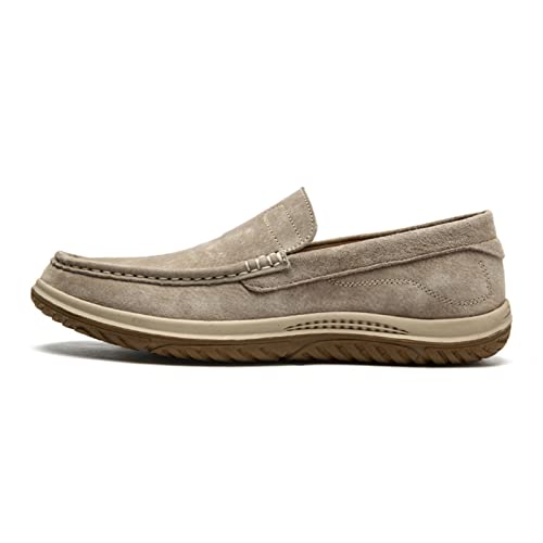 Men's Loafers Genuine Leather Stitching Details Round Toe Suede Vamp Flat Heel Slip Resistant Lightweight Casual Outdoor Slip-on4